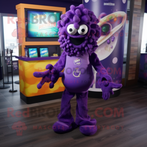 Purple Fried Calamari mascot costume character dressed with a Jeggings and Keychains