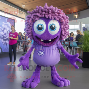 Purple Fried Calamari mascot costume character dressed with a Jeggings and Keychains