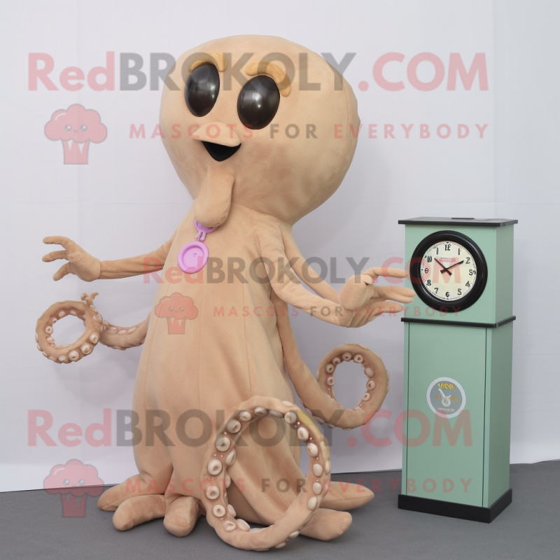 Tan Octopus mascot costume character dressed with a A-Line Dress and Digital watches