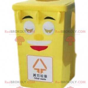 Yellow trash mascot, garbage dumpster costume, recycling -