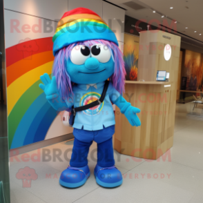 Blue Rainbow mascot costume character dressed with a Cargo Shorts and Hairpins