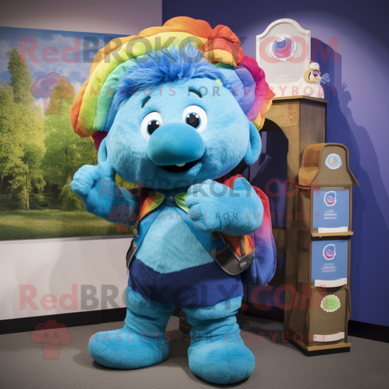 Blue Rainbow mascot costume character dressed with a Cargo Shorts and Hairpins Blue Rainbow mascot costume character dressed with a Cargo Shorts and Hairpins