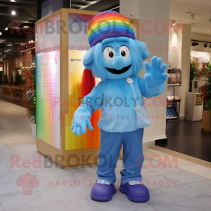 Blue Rainbow mascot costume character dressed with a Cargo Shorts and Hairpins