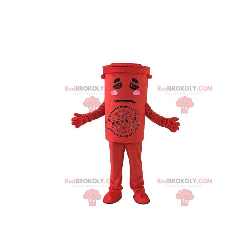 Mascotte de poubelle rouge, costume de benne à ordures