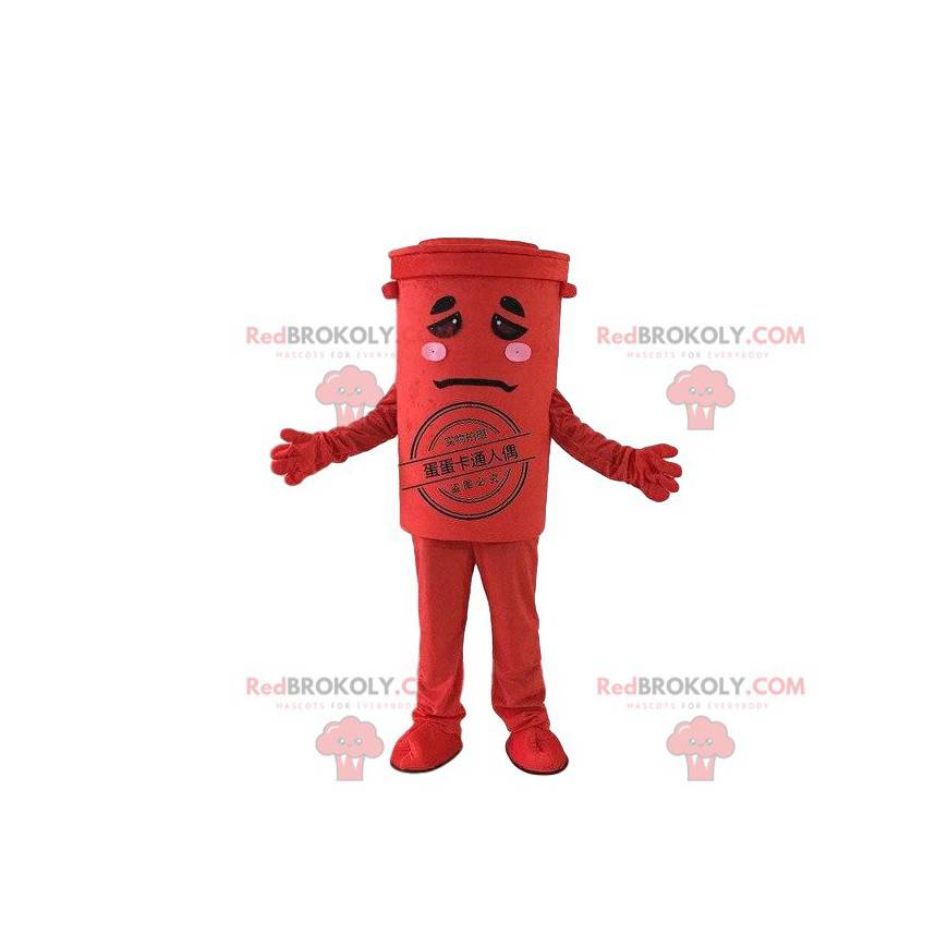 Red trash mascot, garbage dumpster costume, recycling -