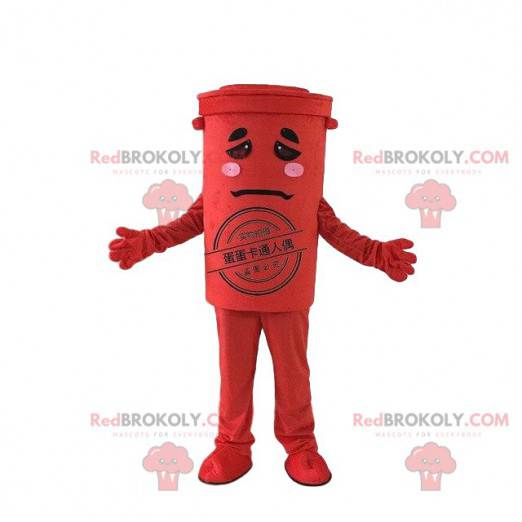 Mascotte de poubelle rouge, costume de benne à ordures