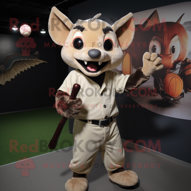 Beige Bat mascot costume character dressed with a Baseball Tee and Headbands