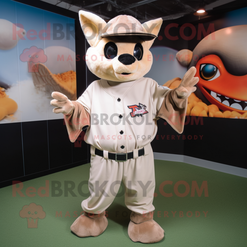 Beige Bat mascot costume character dressed with a Baseball Tee and Headbands