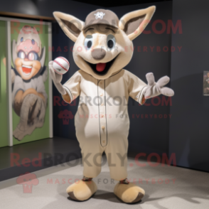 Beige Bat mascot costume character dressed with a Baseball Tee and Headbands