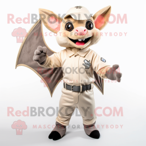 Beige Bat mascot costume character dressed with a Baseball Tee and Headbands