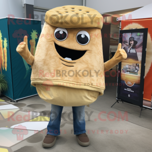 Tan Tacos mascot costume character dressed with a Jeans and Earrings