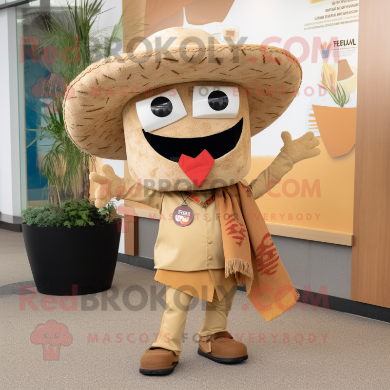 Tan Tacos mascot costume character dressed with a Jeans and Earrings Tan Tacos mascot costume character dressed with a Jeans and Earrings