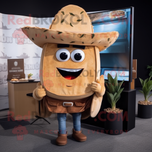 Tan Tacos mascot costume character dressed with a Jeans and Earrings