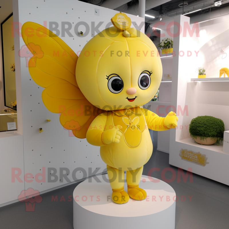 Lemon Yellow Cupid mascot costume character dressed with a Vest and Brooches Lemon Yellow Cupid mascot costume character dressed with a Vest and Brooches