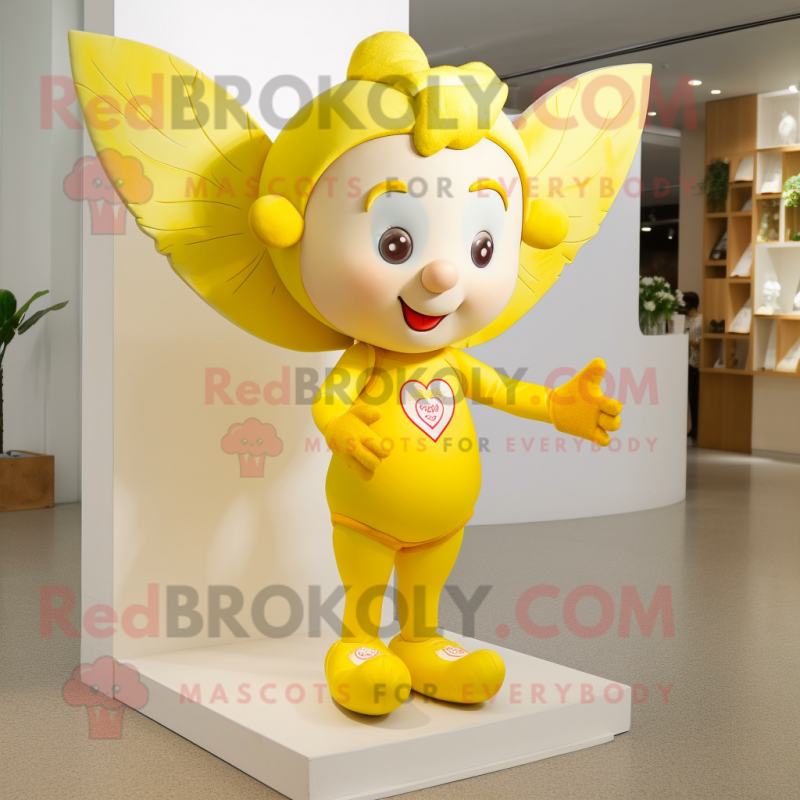 Lemon Yellow Cupid mascot costume character dressed with a Vest and Brooches Lemon Yellow Cupid mascot costume character dressed with a Vest and Brooches