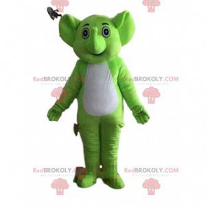 Mascote elefante verde e branco, fantasia de elefante -
