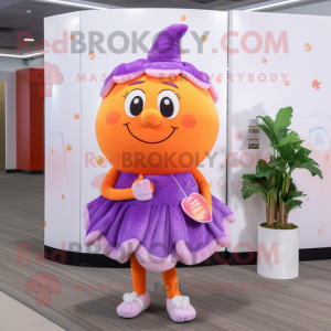 Purple Grapefruit mascot costume character dressed with a Pleated Skirt and Hairpins