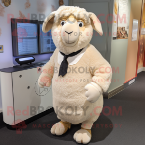 Beige Suffolk Sheep maskot...