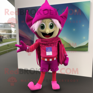 Magenta Tooth Fairy mascot costume character dressed with a Joggers and Scarf clips