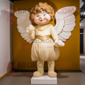 Beige Cupid mascot costume character dressed with a Empire Waist Dress and Cummerbunds