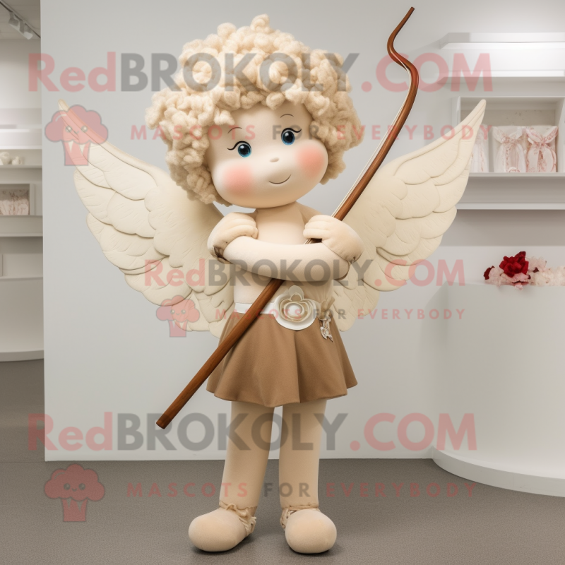 Beige Cupid mascot costume character dressed with a Empire Waist Dress and Cummerbunds