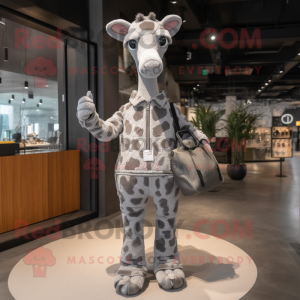 Gray Giraffe mascot costume character dressed with a Jumpsuit and Handbags