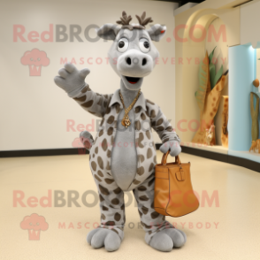 Gray Giraffe mascot costume character dressed with a Jumpsuit and Handbags