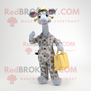 Gray Giraffe mascot costume character dressed with a Jumpsuit and Handbags