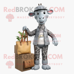 Gray Giraffe mascot costume character dressed with a Jumpsuit and Handbags