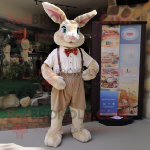 Beige Wild Rabbit mascot costume character dressed with a Culottes and Tie pins