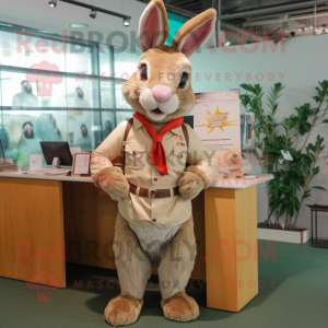 Beige Wild Rabbit mascot costume character dressed with a Culottes and Tie pins