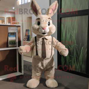 Beige Wild Rabbit mascot costume character dressed with a Culottes and Tie pins