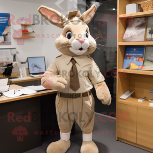 Beige Wild Rabbit mascot costume character dressed with a Culottes and Tie pins