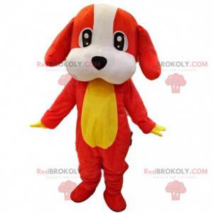 Mascotte de chien rouge, blanc et jaune, costume canin -