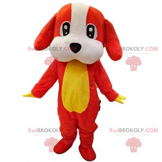 Mascotte cane rosso, bianco e giallo, costume canino -