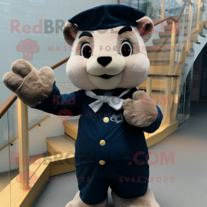 Navy Marten mascot costume character dressed with a Sheath Dress and Mittens