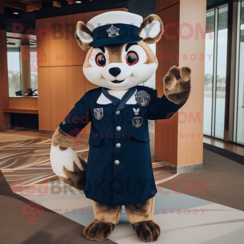 Navy Marten mascot costume character dressed with a Sheath Dress and Mittens Navy Marten mascot costume character dressed with a Sheath Dress and Mittens