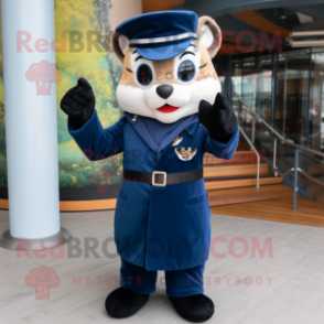 Navy Marten mascot costume character dressed with a Sheath Dress and Mittens