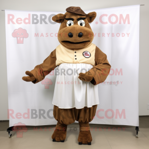 Brown Beef Wellington mascot costume character dressed with a Dress Shirt and Shoe clips