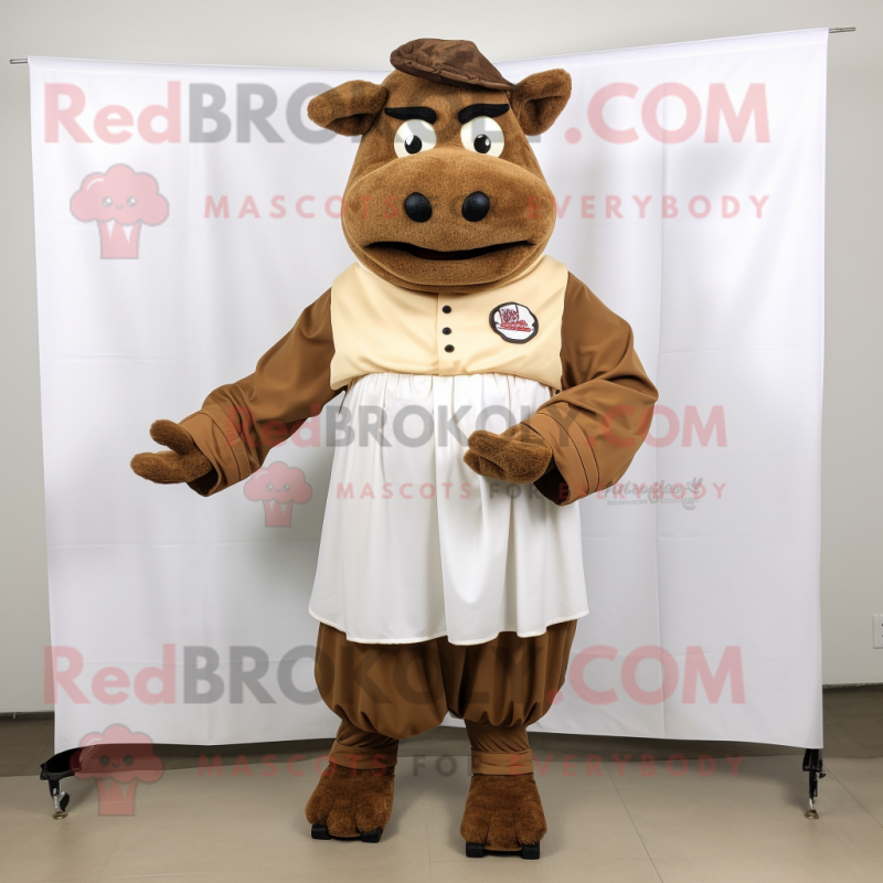 Brown Beef Wellington mascot costume character dressed with a Dress Shirt and Shoe clips