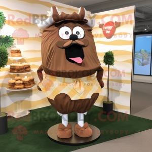 Brown Beef Wellington mascot costume character dressed with a Dress Shirt and Shoe clips