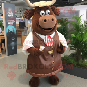 Brown Beef Wellington mascot costume character dressed with a Dress Shirt and Shoe clips