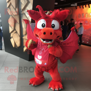 Red Dragon mascot costume character dressed with a Romper and Backpacks