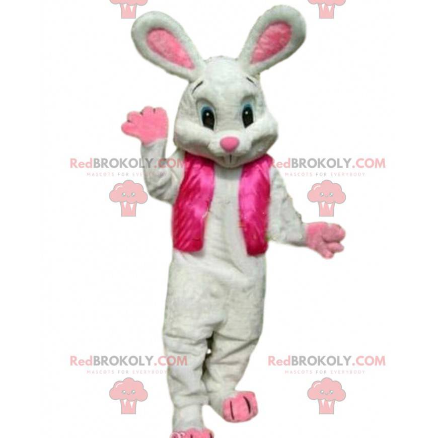 Mascota de conejo blanco en traje rosa, traje de Pascua - Mascota de conejo blanco en traje rosa, traje de Pascua -