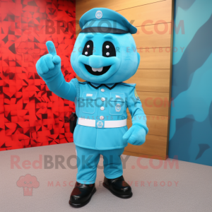 Cyan Army Soldier mascot costume character dressed with a Jacket and Tie pins
