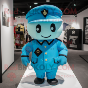 Cyan Army Soldier mascot costume character dressed with a Jacket and Tie pins