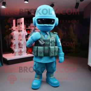 Cyan Army Soldier mascotte...