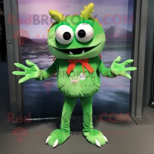 Green Crab Cakes mascot costume character dressed with a Long Sleeve Tee and Keychains