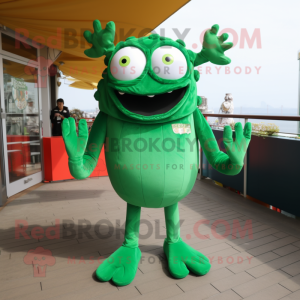 Green Crab Cakes mascot costume character dressed with a Long Sleeve Tee and Keychains