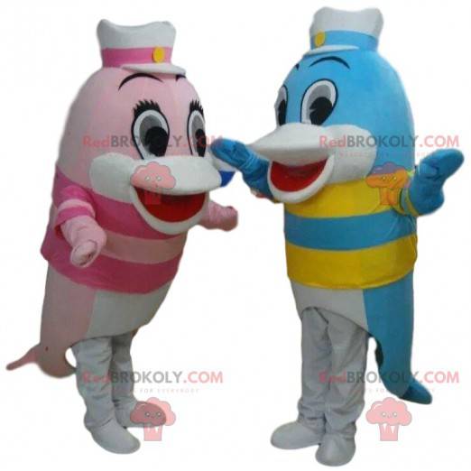 2 delfin maskotter, farverige fisk kostumer - Redbrokoly.com